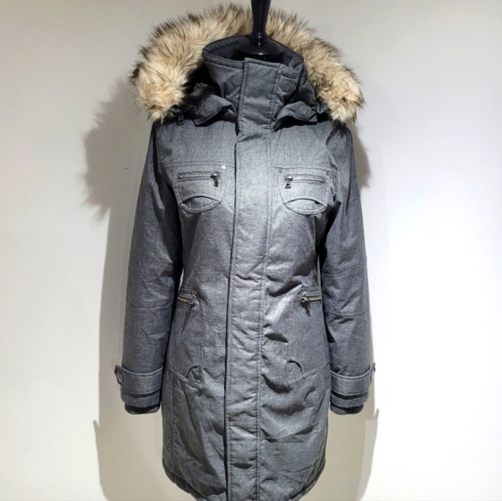 ARTIZIA TNA Verbier Parka Faux Fur Trim Knee Length Winter Parka Size SMALL Gray